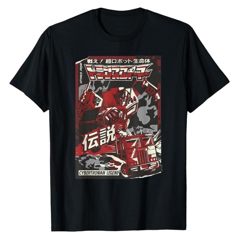 

Japanese Poster Style TShirt Transformers Optimus Prime Cybertronian Legend Printed Crew Neck Cotton Oversized High Street Tops 3XL