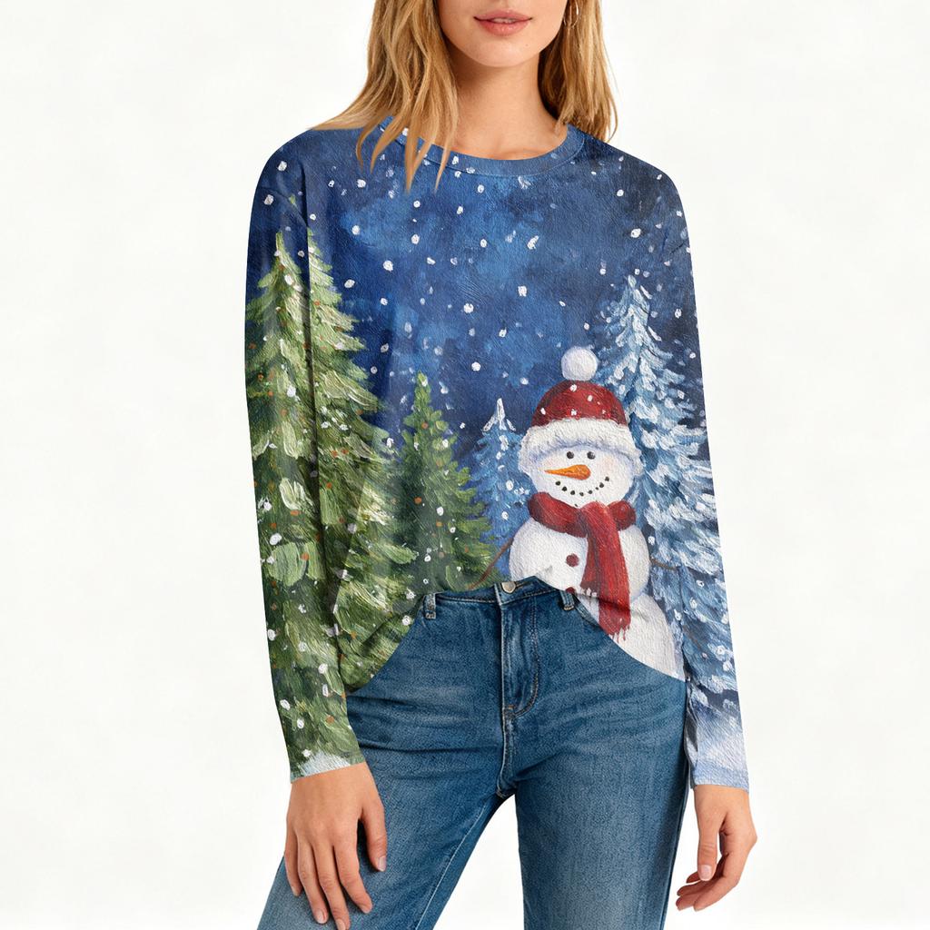 Women's Loose Comfortable Casual Fashion Round Neck Christmas Print Long Sleeve Hoodie