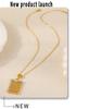 Minimalist Rectangular Plaid Pendant Necklace: Diamond-Studded Clavicle Chain In 18K Gold-Plated Titanium Steel.