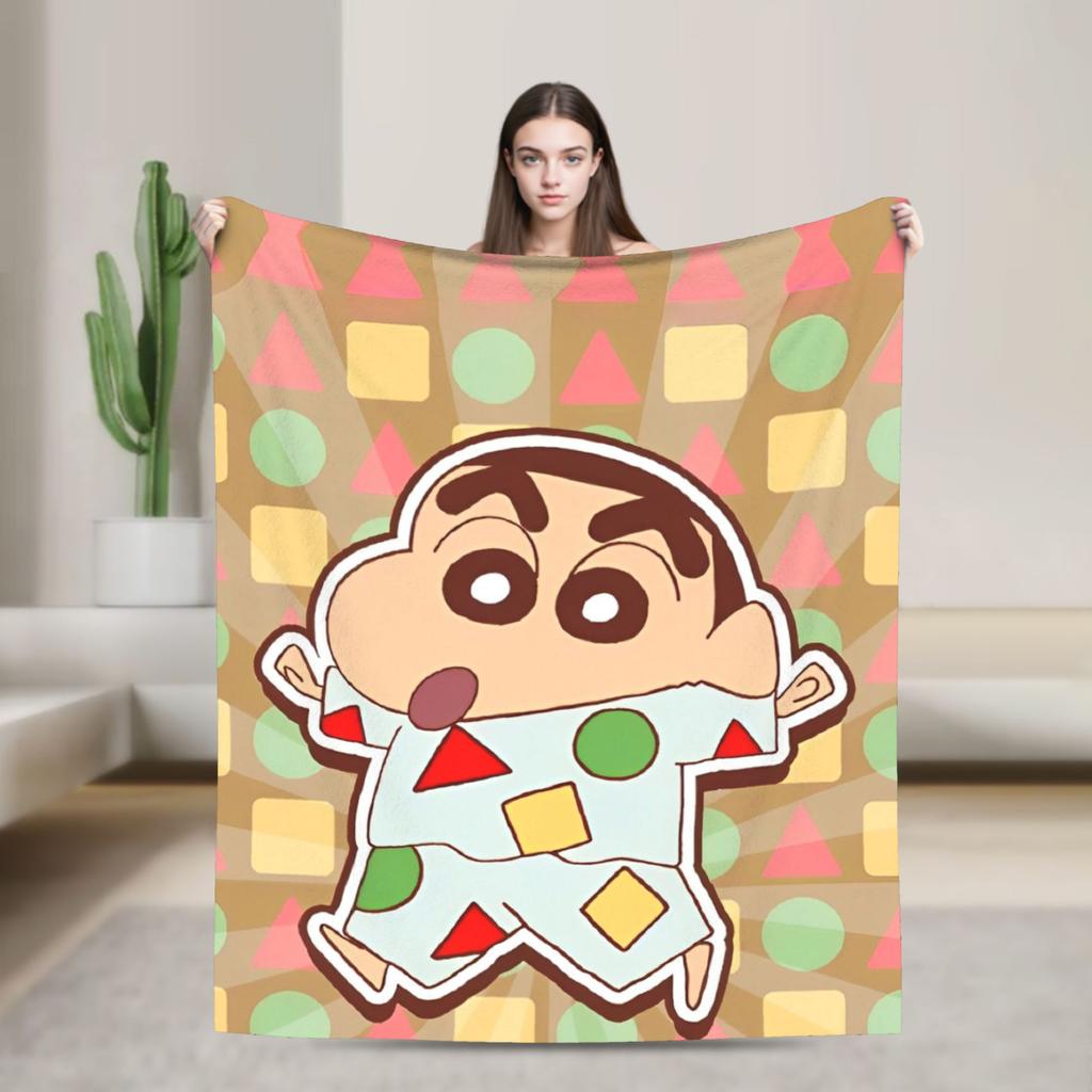Cute Cartoon Crayon Shin-chan Blanket  Wool Funny Breathable Throw Blankets for Home Textile Decor