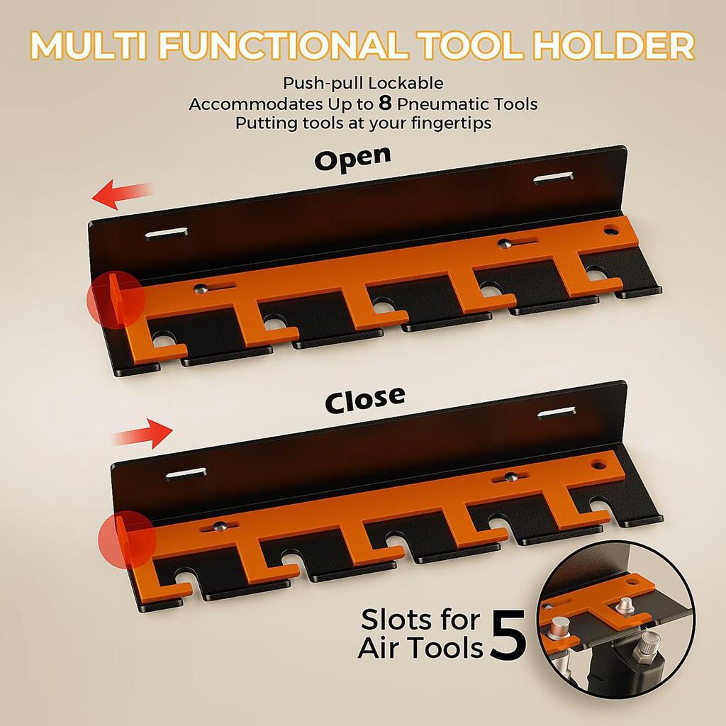 Air Tool Holder 5-Slot Wall Drill Grinder Station Power Tool Hanger For Electric Gadgets Drill Screwdriver Grinder Garage Studio