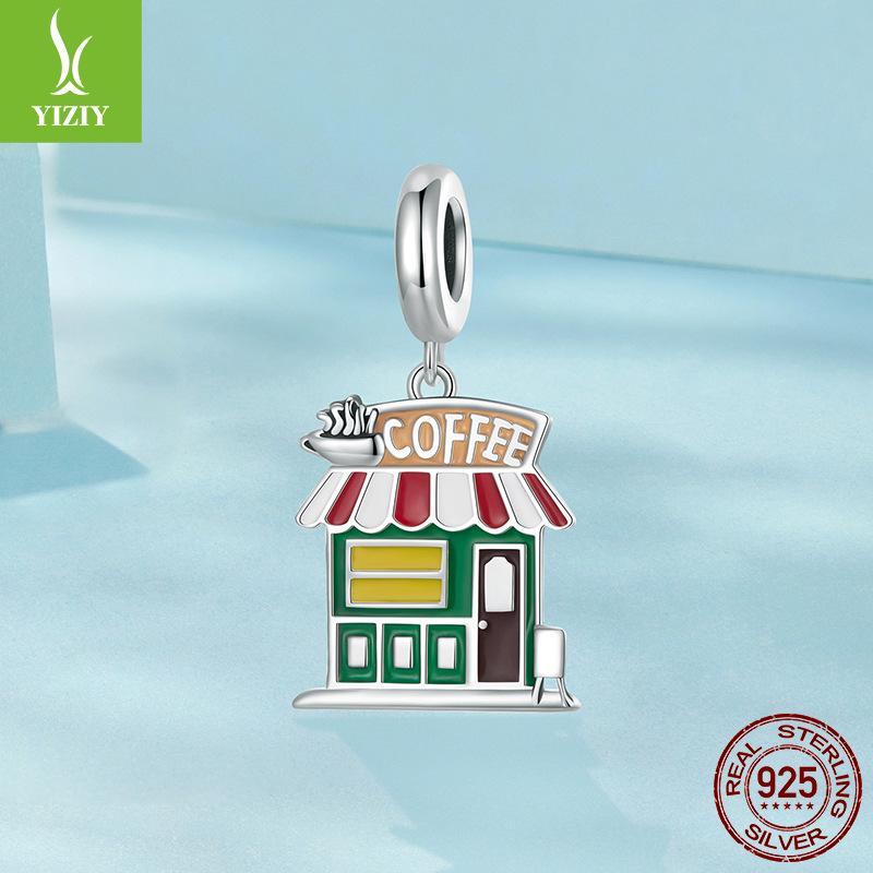 Coffee House Tag S925 Sterling Silver Beads Diy Bracelet Necklace Accessories