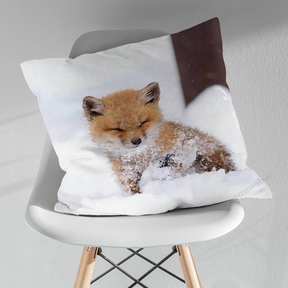 Cute Fox Animal Expression Throw Pillow Case Living Room Sofa Cushion Cover For Home Bedroom Decoration Protector