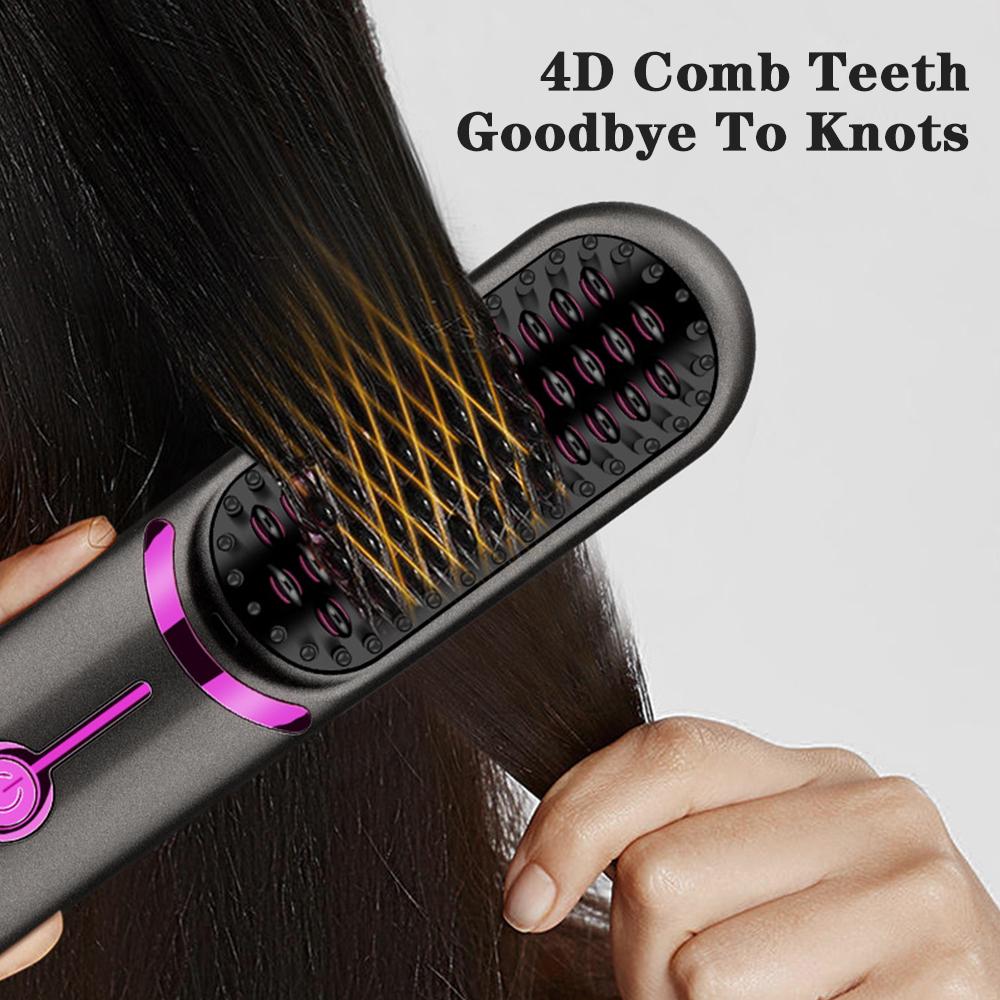 Electric Hair Brushes Cordless Hair Straightener Brush Portable Straightening Brush Negative Ions Hot Comb USB Charge