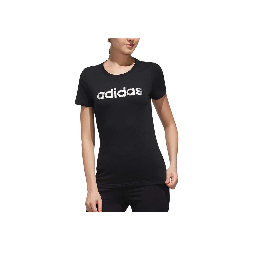 Adidas Sports Lifestyle Series Letter Logo Print Round Neck Short Sleeve T-Shirt Women T-Shirts Black DY8697