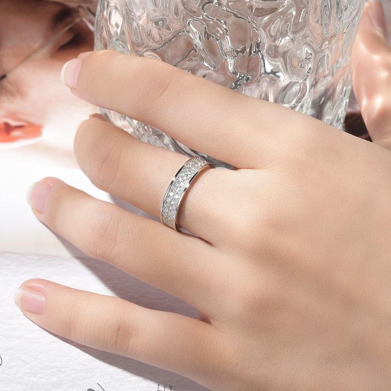 2025 Three-Row Moissanite Unisex Wedding Band: Full Diamond S925 Silver with 18k White Gold Plating