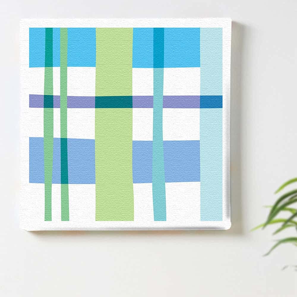 Lib Checkered Blue Art Fabric Panel 57x57cm Made in Japan Pastel Modern Stylish Interior Decor