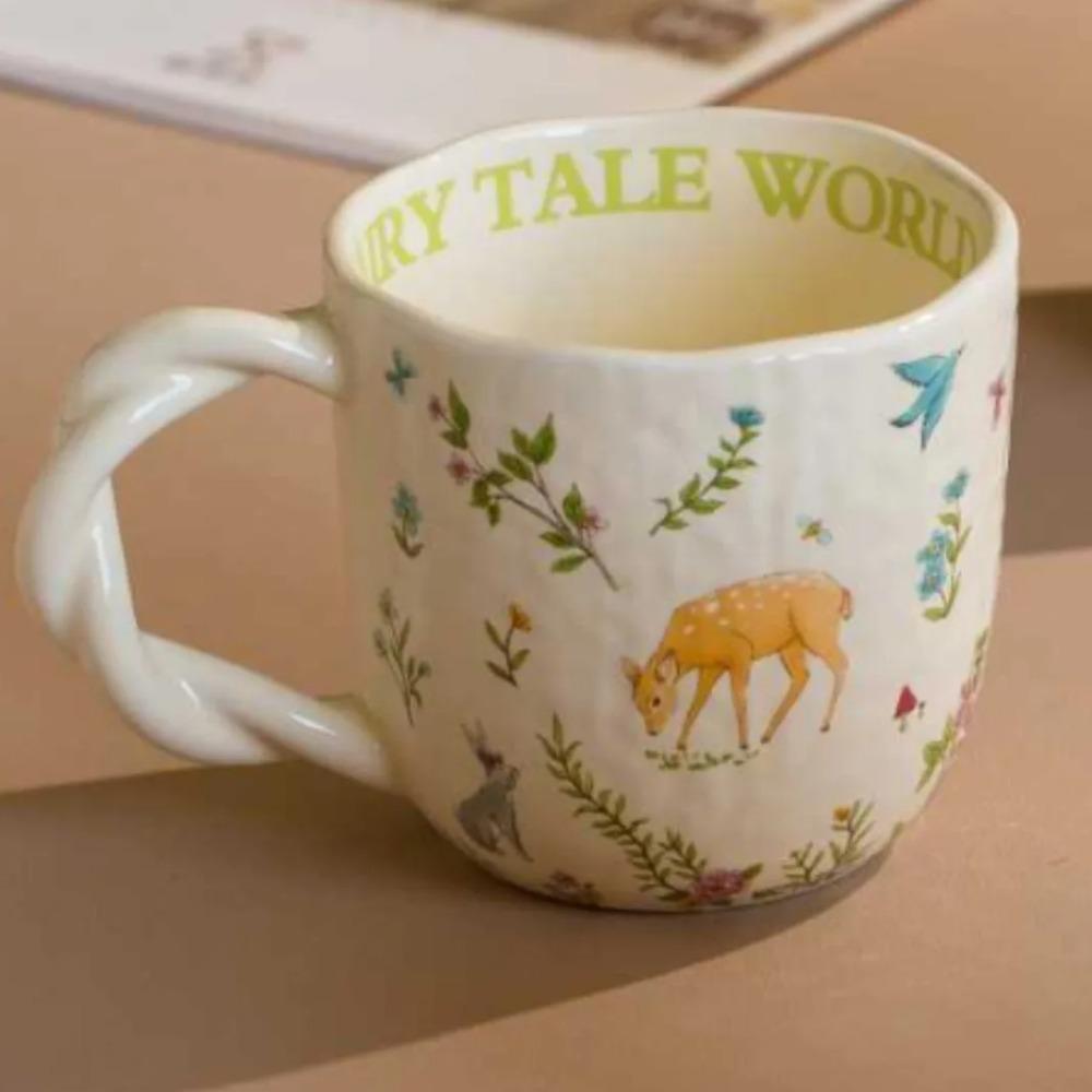 Mori Cloth Texture Ceramic Cup Creative Fried Dough Twists Handle Cartoon Coffee Cup