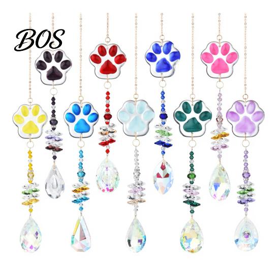 K9 Crystal Wind Chime Cat Paw Chimes, Suncatchers for Windows Hanging, Window Hanging Decor Prism Rainbow Maker Indoor Outdoor Home Garden Multi-color