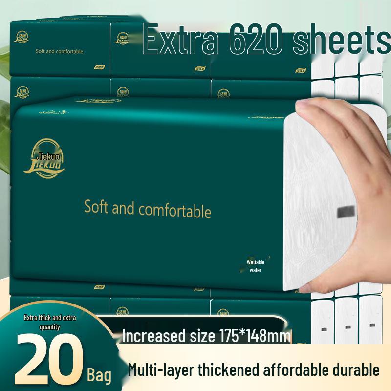 20 Pack Value: 620-Sheet 5-Ply Extra Thick Facial Tissue for Home Use, Suitable for Dry & Wet Conditions