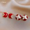 Vintage Simple Zircon Drip Oil Red Apple Earrings Stud Earrings Exquisite Earrings Women