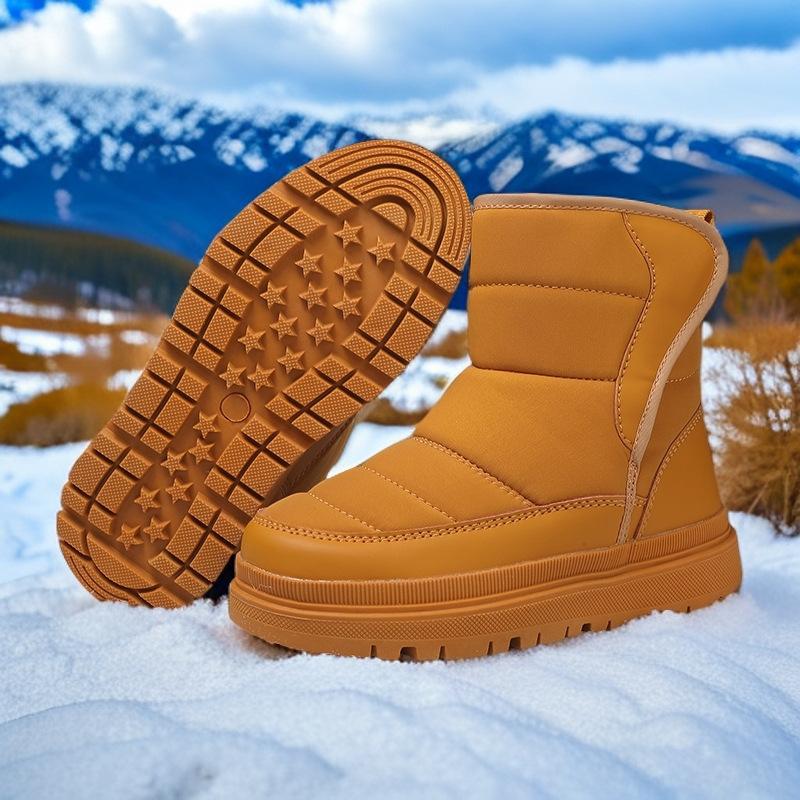 Kids Non-slip Snow Boots Boys Girls Plush High-top Boots Warm Cotton Shoes Winter Walking Hiking Shoes