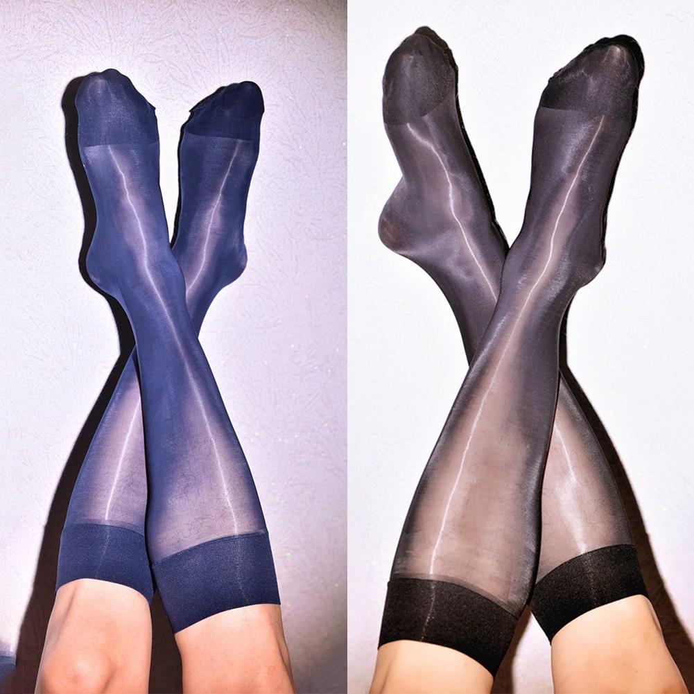 Knee High Men Stockings Nylon Oil Shiny Silk Stretchy