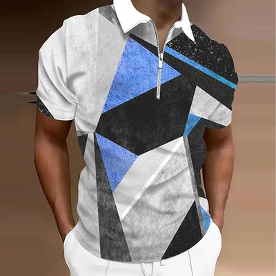 Chemise Polo Décontractée à Fermeture Éclair Manches Courtes Mode Décontractée Fermeture Éclair Été Printemps Coupe Régulière Imprimé Géométrie 3D