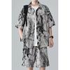 Classic Comfortable Tie-dye Watercolor Ink Color 3D Print Shirt +Shorts Two Piece Set Short Sleeve Flip Collar Shirts Half Pants