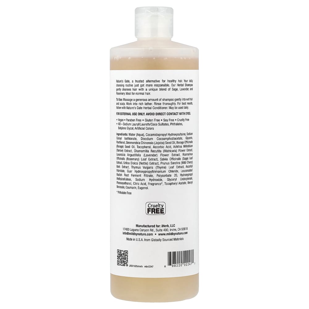 Mild by Nature Natures Gate Herbal Shampoo for Normal Hair, 473ml (16 fl oz)