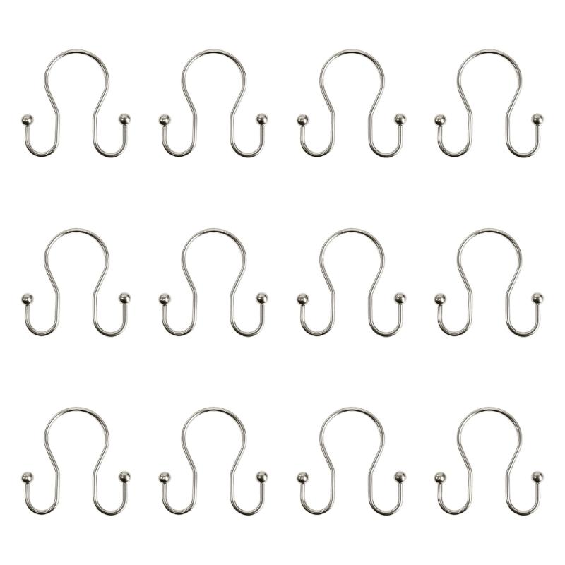 Pack of 12 Sturdy Iron Double Hook Hangers Iron Texture Suitable for Bathroom Curtain and Home Organization