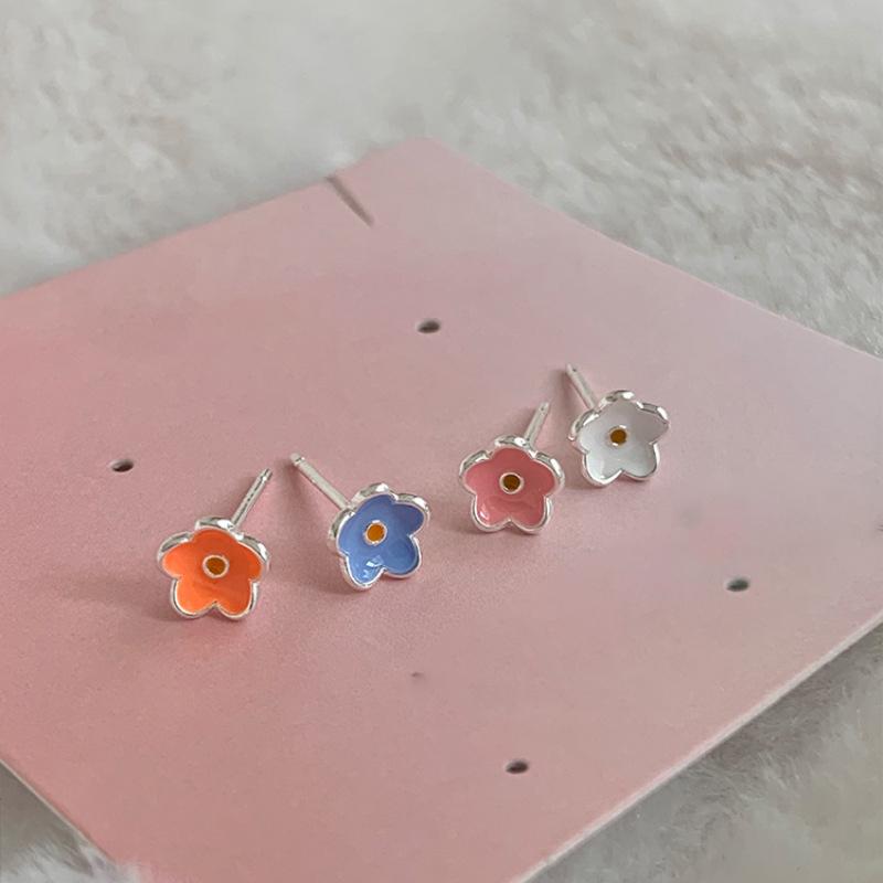 PANJBJ 925 Sterling Silve Flower Earrings For Women Girl Drip Glaze Multicolour Korean Sweet Jewelry Birthday Gift Dropshipping