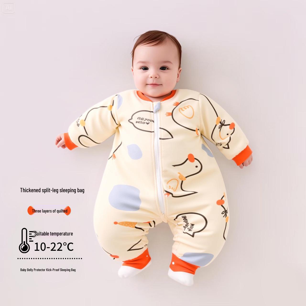 

2025 A/W Baby Anti-Kick Pure Cotton Sleep Bag - Thick, Warm, Split-Leg Pajamas M (Height 65-80cm)