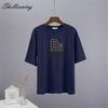Bavlněná trička Shellsuning Oversized Dámské Léto S krátkým rukávem Trička s 3D potiskem dopisů Dámské Běžné Volné High Street Basic Tops