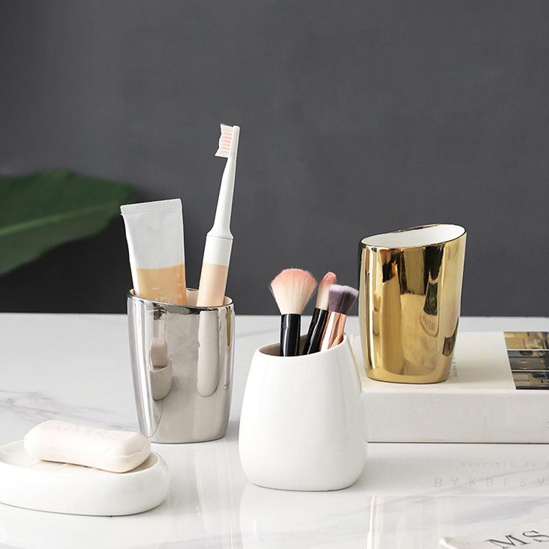 5pcs 1set Bathroom Wash Up Light Luxury Ceramic Accessories set,Soap Holder,mouthbrush Cup,storage Jar and Lotion Jarceramic Set for Toilet Supplies.