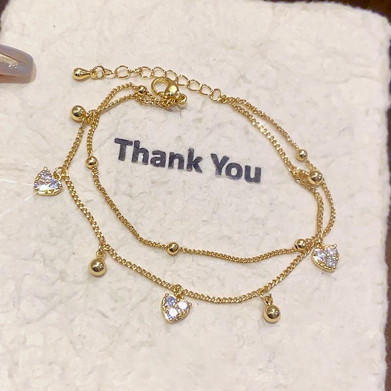 18K Gold-Plated Zircon Heart Pendant Bracelet - Elegant Versatile Fashion Jewelry