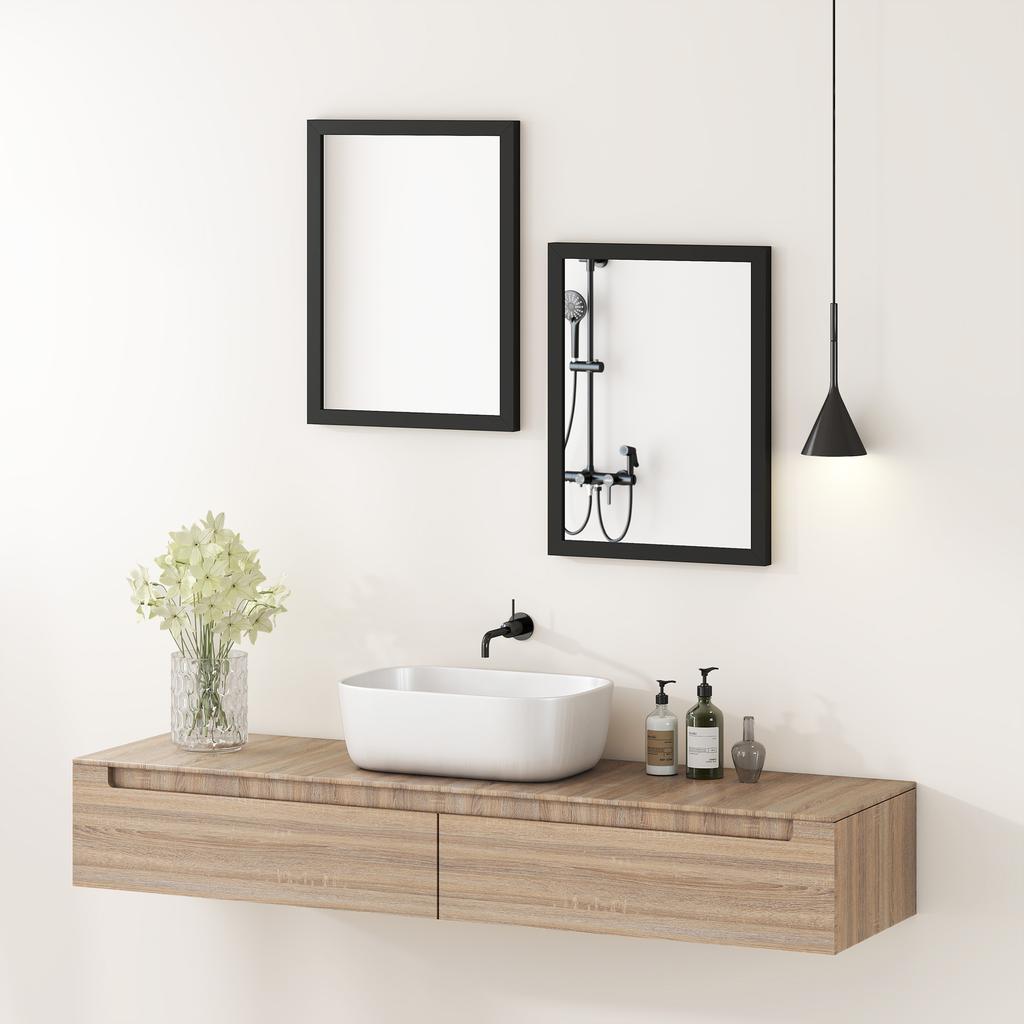 Wall Bathroom Mirror, 30 x 40 cm Wall-Mounted Mirror for Living Room, Bedroom, Hallway, Set of 2, Black