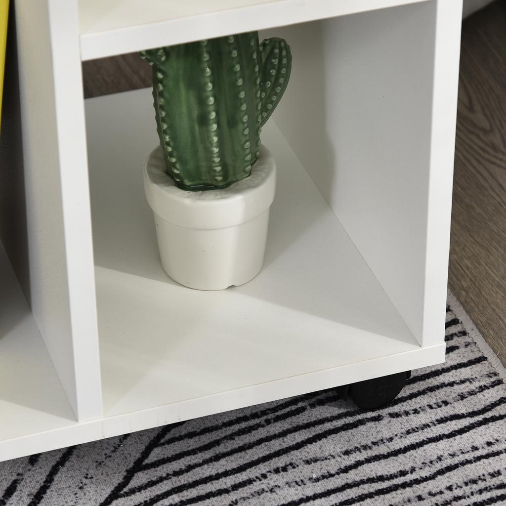 Side Table With Wheels C Shaped Sofa Table With Open Shelves For Living Room 45x35x58 Cm White