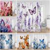Colorful Butterfly Shower Curtains Flowers Blossom Floral Bathroom Curtain Polyester Fabric Bathtub Decor With Hooks For Home