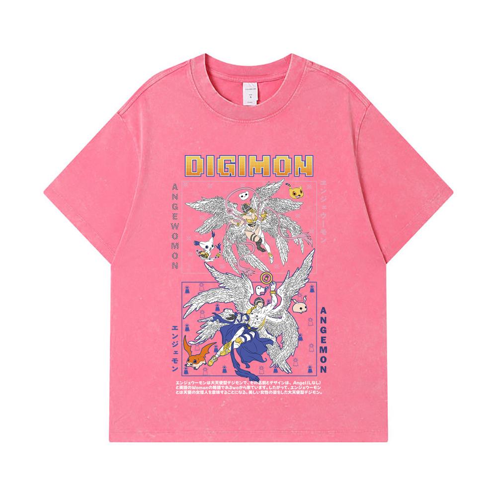 275 GSM Washed T-shirts 100% Cotton Digimon V7 Print Unisex Heavy Cotton T Shirt