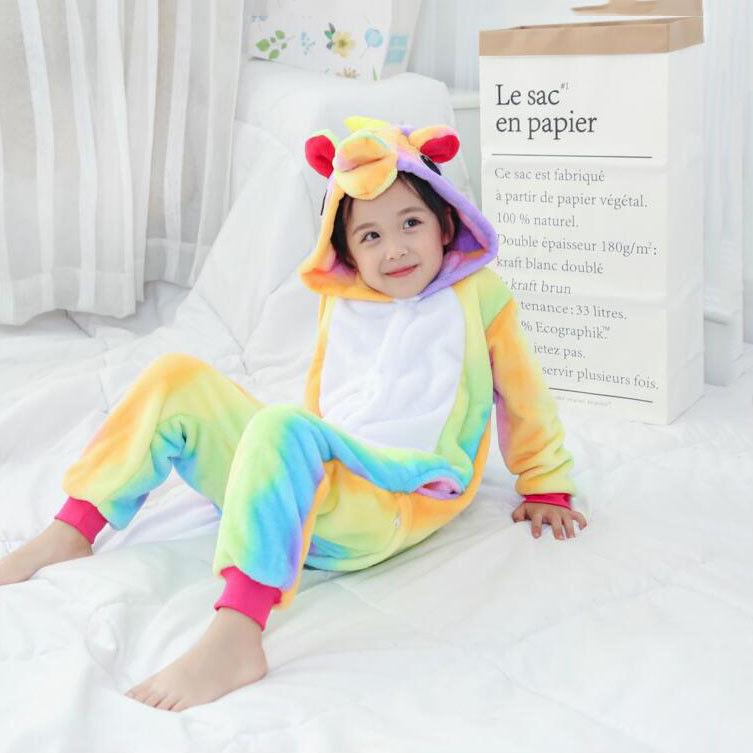 One-Piece Colorful Kids Rainbow Unicorn Shaped Kigurumi Animal Cosplay Sleepwear Costume