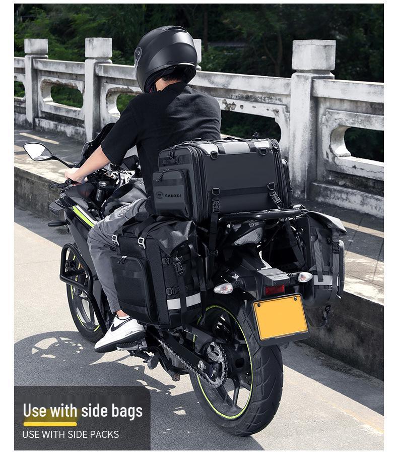 SANXDI Μεγάλη Μοτοσυκλετιστική Πίσω Σχάρα Πλαϊνών Αποσκευών - Επεκτάσιμη, Τσάντα Ουράς για Ταξίδια Μεγάλων Αποστάσεων
