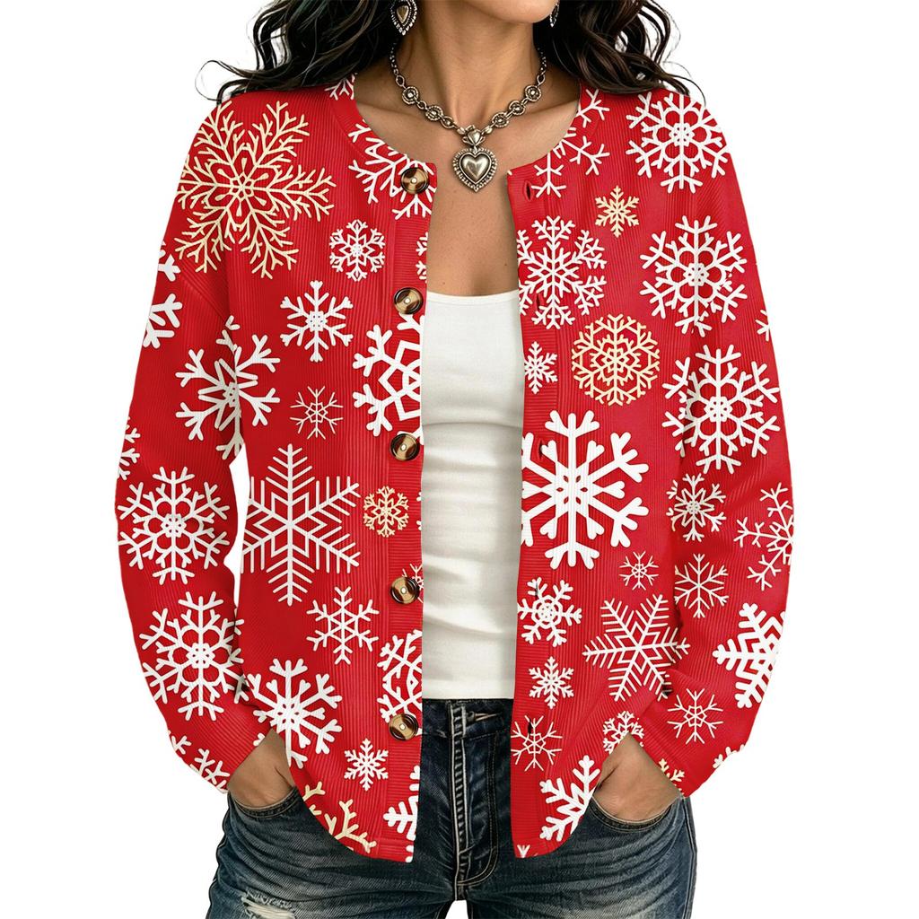 Women's Christmas Printed Long Sleeve Cardigan for Holiday Party