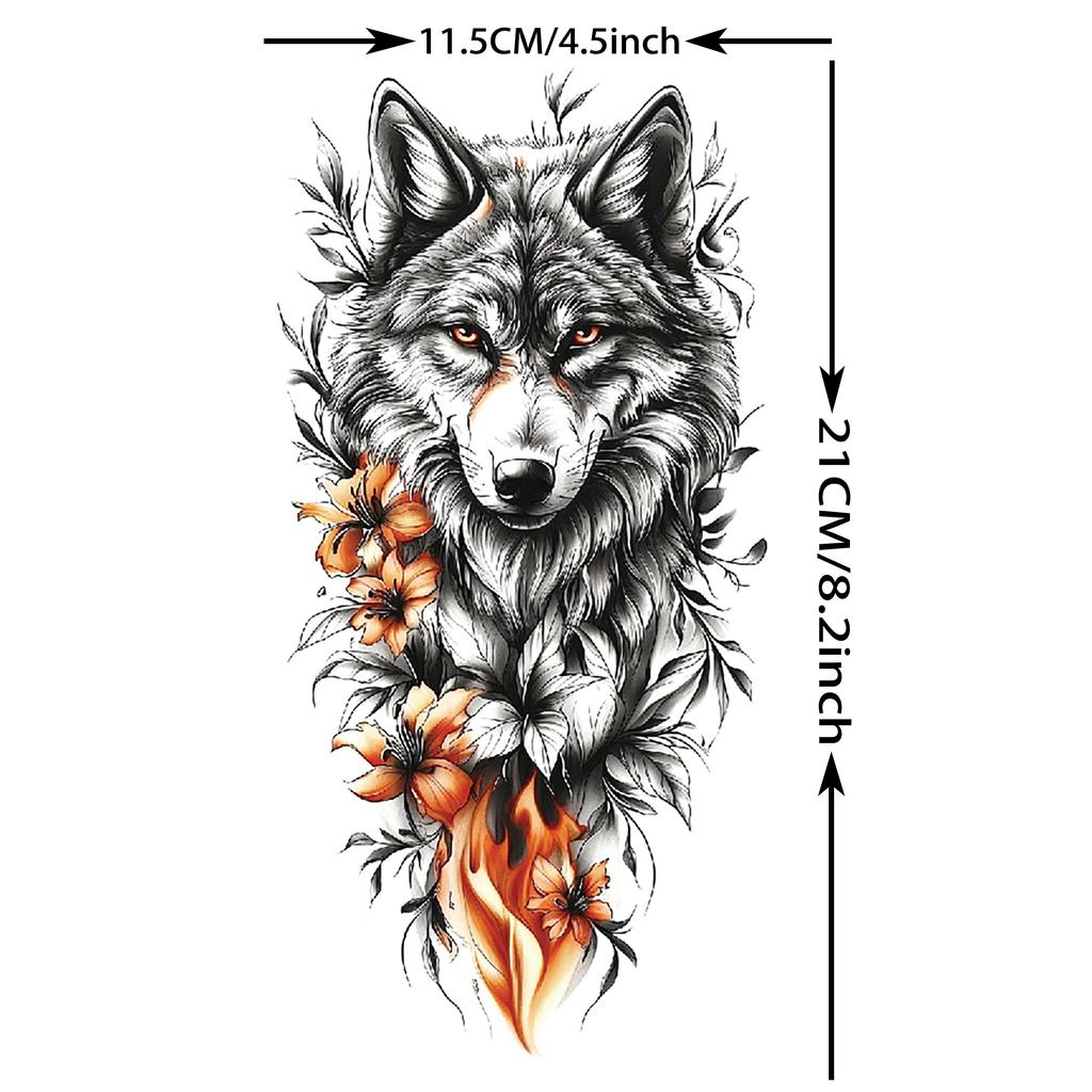 1 Sheet Wolf Tiger Astronaut Dragon Skeleton Temporary Tattoos For Women Men Adults Fake Skull Flower Tattoo Sticker Waterproof