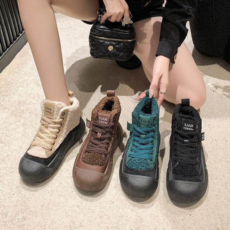 Fleece Heightening Snow Boots Women's 2025 Autumn and Winter New Versatile Internet Celebrity Warm Platform Martin Short Boots Cotton Shoes
