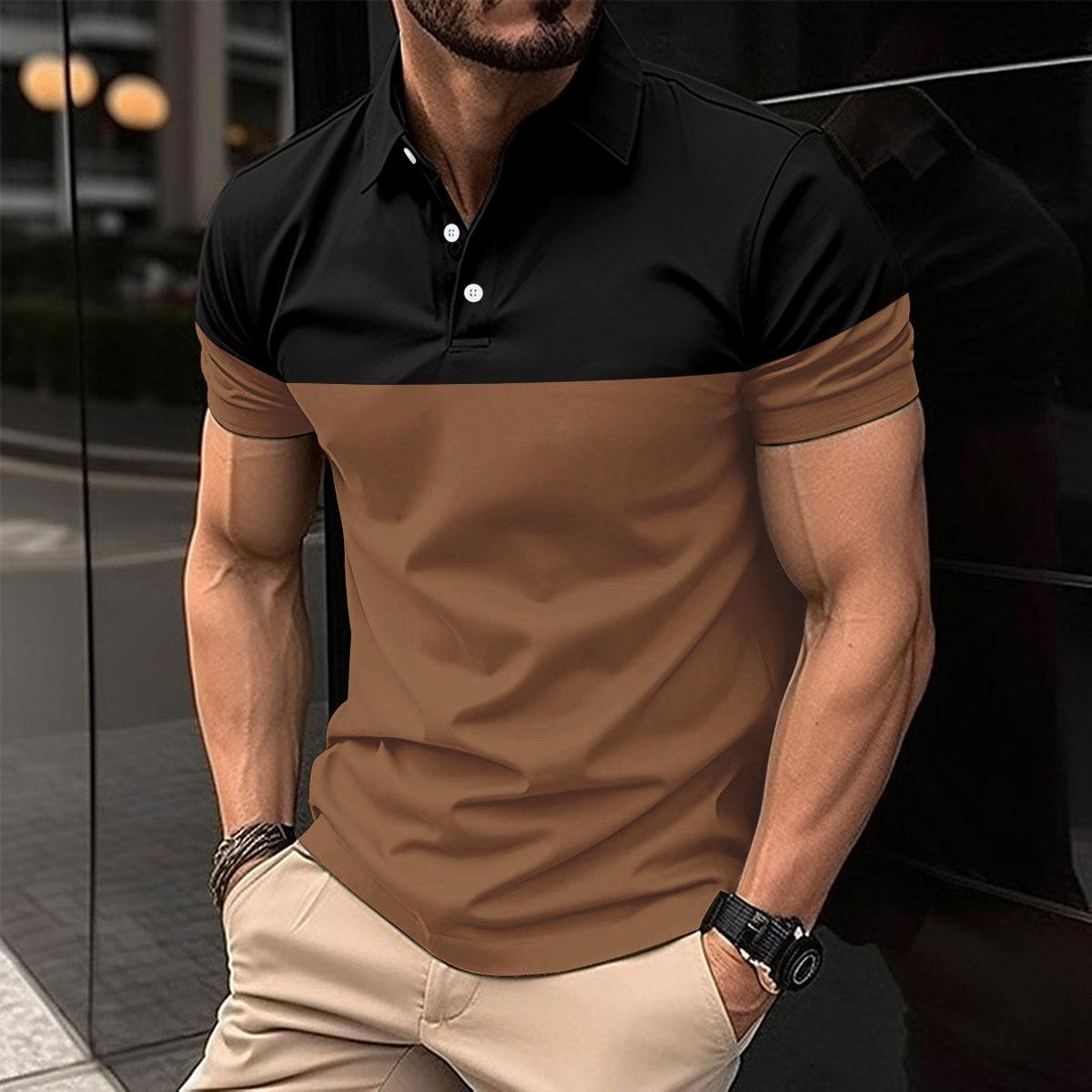 Summer Men s Short Sleeve Polo Shirts Business Casual Patchwork Polos Men Breathable Tops S хаки