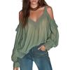 T-shirt Casual da Donna S Scollo a V Spalle Scoperte Maniche a Pipistrello Ampia Monocolore