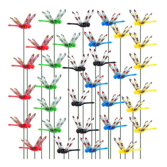 50/100Pcs Fake Dragonfly Garden Stake Decoration Weather-resistant Fly Repellent Simulated Dragonfly Spike Outdoor Long Pole 3D Dragonfly Ornament