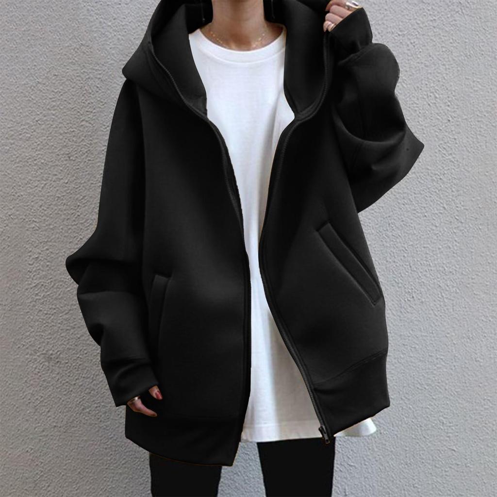 Lässiger, lockerer, langärmliger, gepolsterter Sweatshirt-Mantel mit Kapuze für Damen