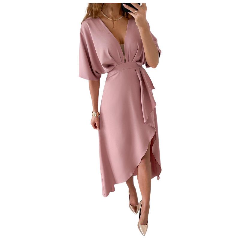2026 European & American Casual V-Neck Irregular Evening Dress for Women