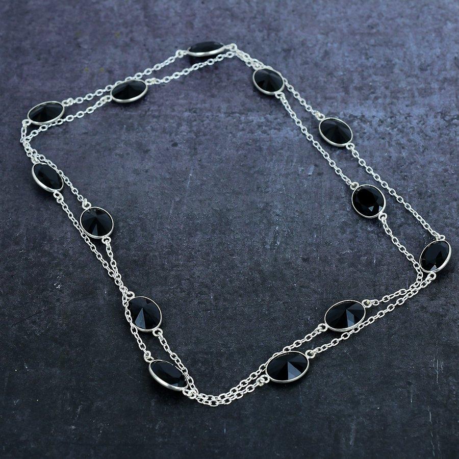 Black Spinel Gemstone 925 Sterling Silver Jewelry Necklace 36"