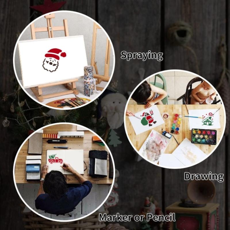 64 Parça Noel 3x3 İnç Yeniden Kullanılabilir Craft Şablonu Ahşap, Kumaş, Kağıt, Pencereler, Kendin Yap Süsler, Kartlar, Dekorasyonlar Üzerine Boyama İçin