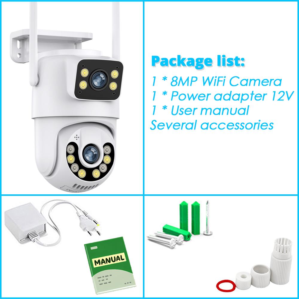 

PTZ Wifi IP Camera Outdoor Dual Lens 8MP AI Human Detection 5K 2.4G WIFI Surveillance CCTV Cameras Security Protection IPC360 UK Plug білий