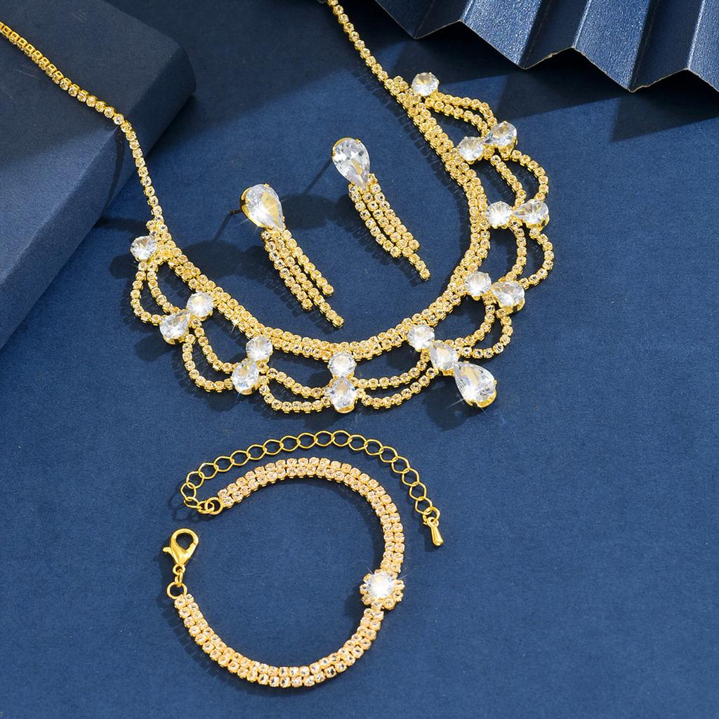 Luxurious temperament necklace, earrings, bracelet three piece set suitable for wedding, dance, party accessories