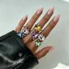 KunJoe 2026 New Exquisite Colorful Rhinestone Open Rings Women Retro Acrylic Stack Adjustable Knuckle Ring Y2K Jewelry Accessory