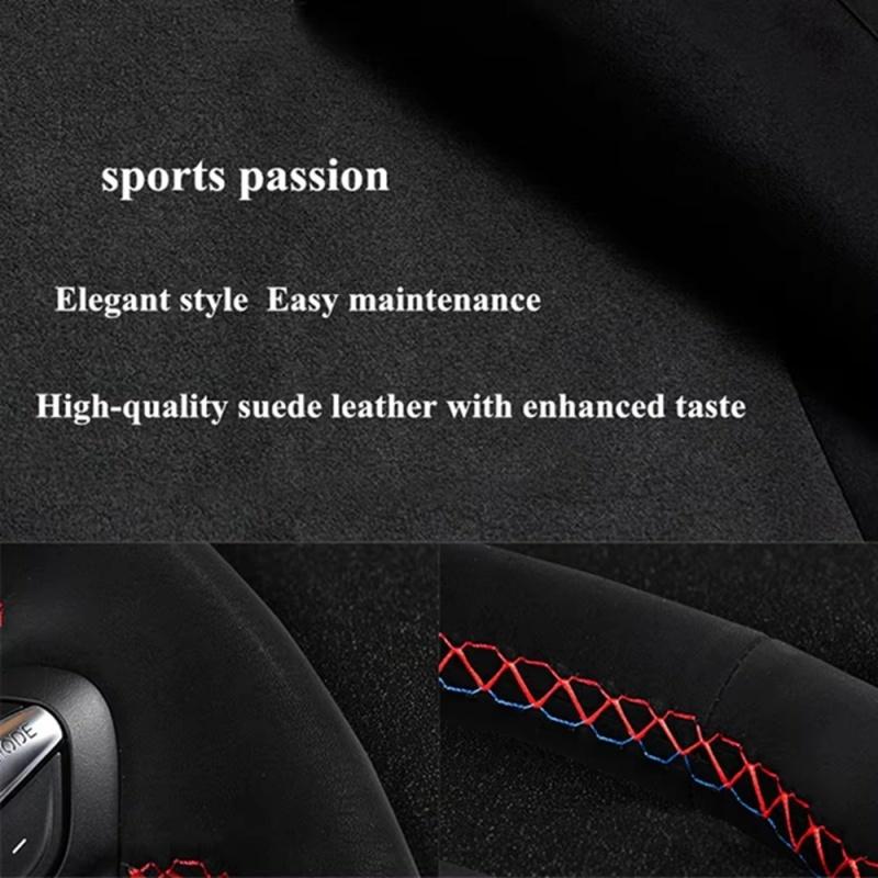 Car Steering Wheel Cover For Tesla Model 3 2015- Model Y - Ized Hand-stitched Suede Leather Car Accessories