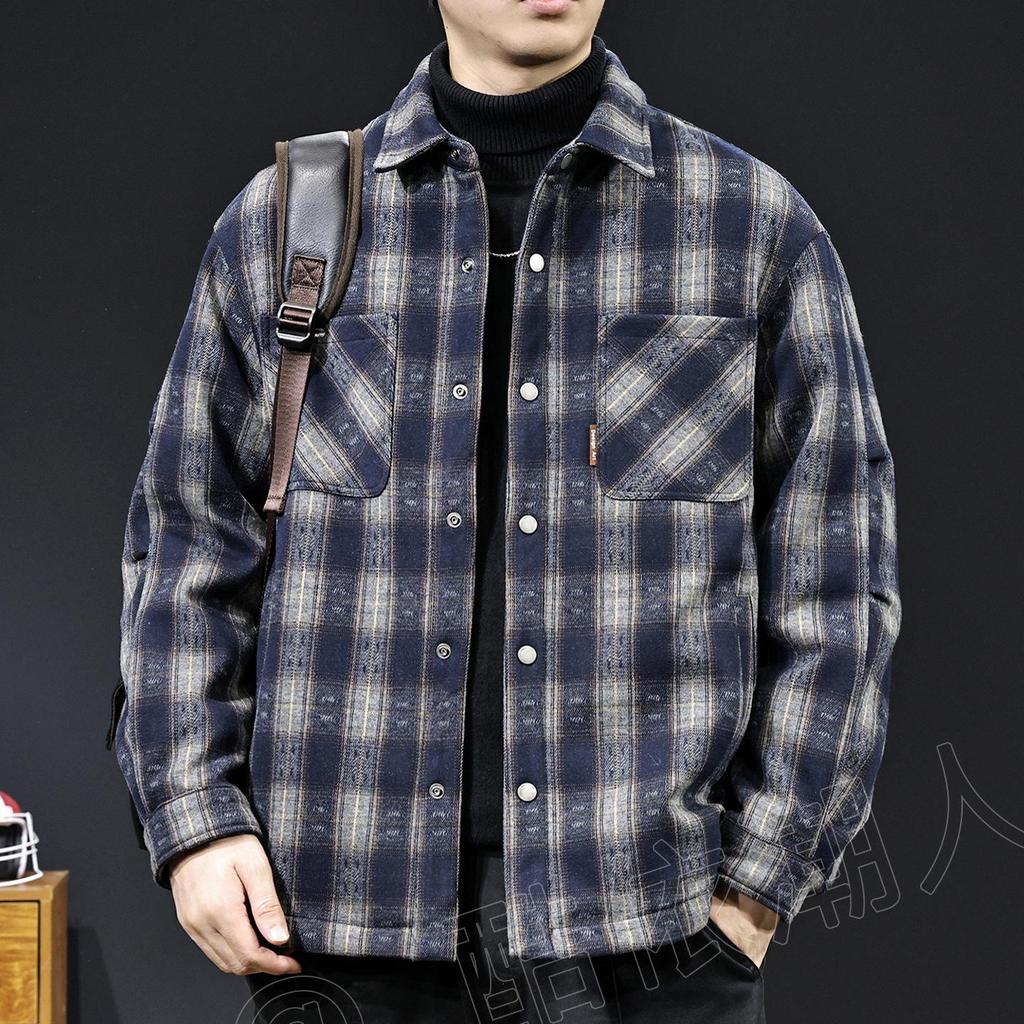Amerikanische Retro Karomuster Herren Daunenjacke: Winterkollektion 2025 - Warme High-End-Oberbekleidung mit Revers