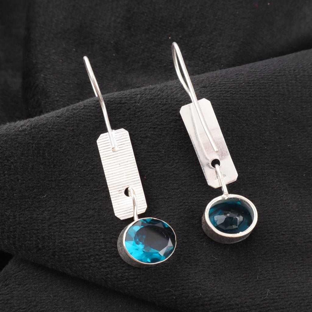 Blue Apatite Gemstone 925 Stamped Silver Designer Jewelry Handmade Earrings 1.9" EE-168-13