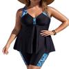 Women S Plus Size Printed Split Tankini Swimsuit Black Leaf Pattern
