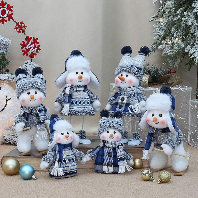 Christmas Fabric Plush Toy Cute Skiing Rocking Snowman Decorative Ornament Holiday Gift New Arrival Blue